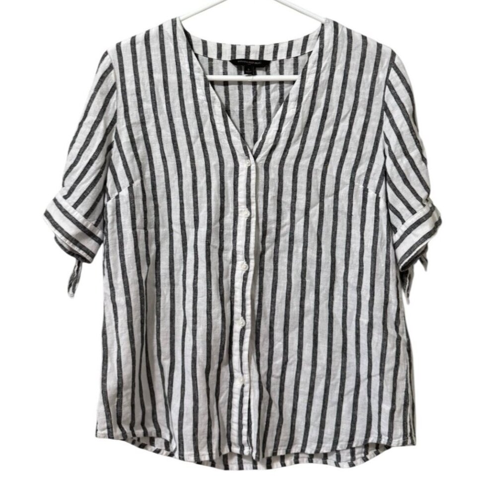 Banana Republic Linen Blend Button Up Blouse Striped Women Size‎ Small Preppy